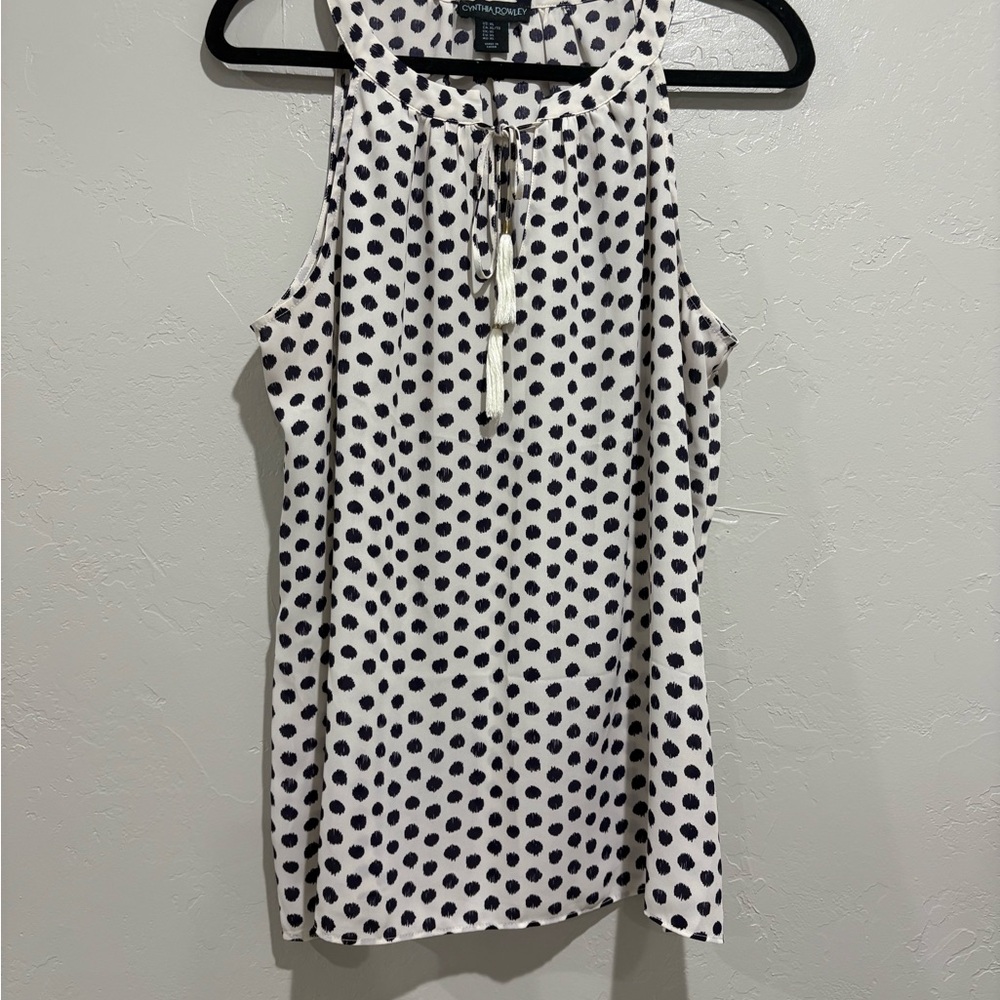 Black and White Sleeveless Blouse with Tie Front
